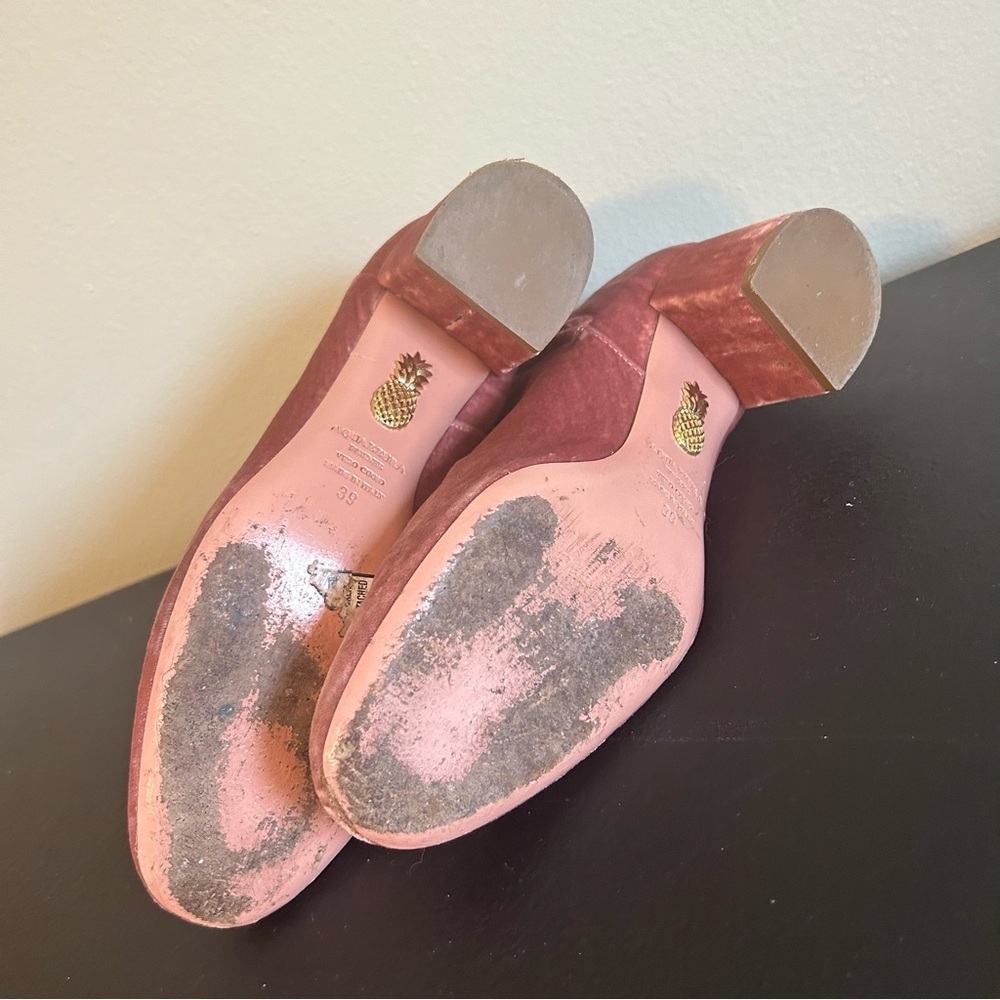 Aquazzura So Me Light Pink Velvet Ankle Boot Size 9 Bootie Heels 2 Inch Pastel - Picture 9 of 11